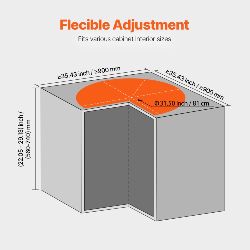 VEVOR 31.5" Kidney Shaped Chrome Corner Organizer, 360° Rotatble Kitchen Base Cabinet Blind Corner, 2 Tier Height Adjustable Storage Rack, Carbon
