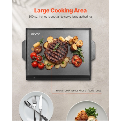 VEVOR 22x16 inch Carbon Steel Griddle, Universal Flat Top Rectangular Plate, Gas Grill Griddle for BBQ Grill, Teppanyaki, Portable Family Cookware,