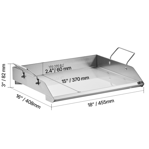 VEVOR 18x16 inch Stainless Steel Griddle, Universal Flat Top Rectangular Plate, Gas Grill Griddle for BBQ Grill, Teppanyaki, Portable Family Cookware
