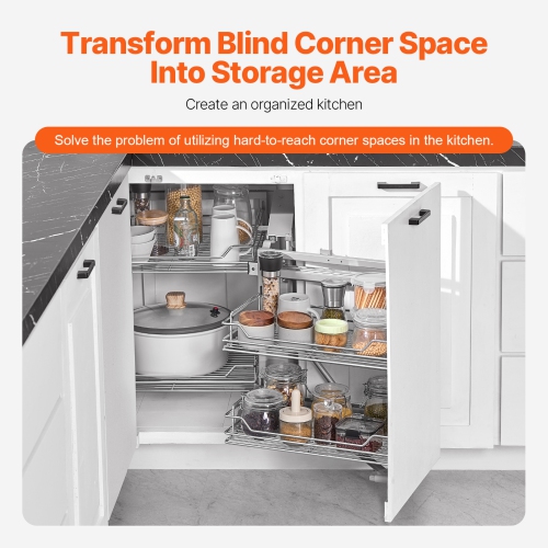 VEVOR 18"W Opening Blind Corner Pull Out Organizer, 2 Tier 4 Shelf Kitchen Cabinet Organizer, Magic Chrome Carbon Steel Storage Basket, Slide Out