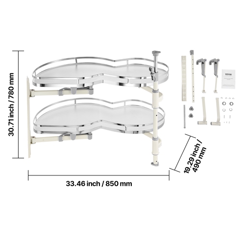 VEVOR Swing Left Blind Corner Cabinet, Pull Out Organizer for 36 inch Width Blind Cabinet, 2 Tier Height Adjustable Swing Tray, Soft Close Kitchen