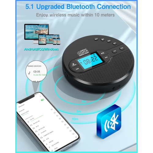 New Multi-function CD Player Retro Listening Album CD Bluetooth Player Lossless Audio with FM Transmitter and Wireless Speaker for Car 2000 mAh