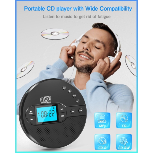 New Multi-function CD Player Retro Listening Album CD Bluetooth Player Lossless Audio with FM Transmitter and Wireless Speaker for Car 2000 mAh