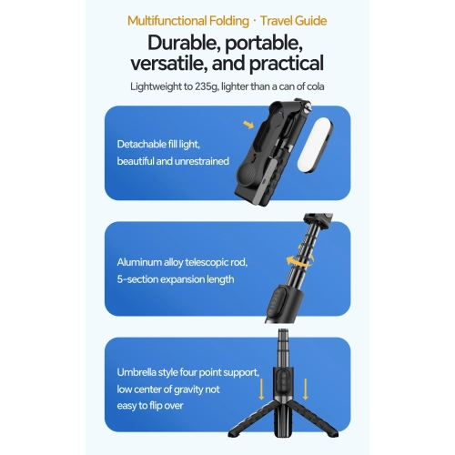 Mini mobile phone selfie stick with flash Bluetooth handle shooting aid portable shooting aid A6 smart phone gimbal video stabilizer - standard