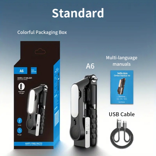 Mini mobile phone selfie stick with flash Bluetooth handle shooting aid portable shooting aid A6 smart phone gimbal video stabilizer - standard