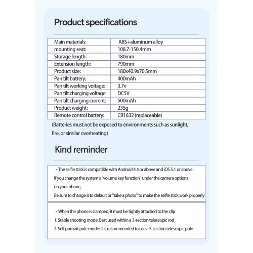 Mini mobile phone selfie stick with flash Bluetooth handle shooting aid portable shooting aid A6 smart phone gimbal video stabilizer - standard