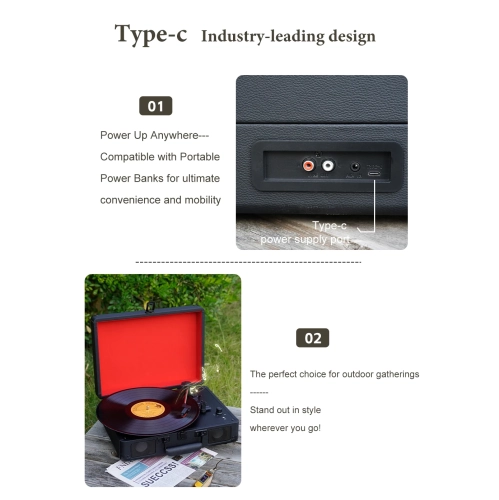 Vinyl Record Player Retro Portable Phonograph 33/45/78 rpm Turntable Vinyl Record Bluetooth 5.3 Speaker, Wireless Bluetooth + Ruby Stylus + HIFI