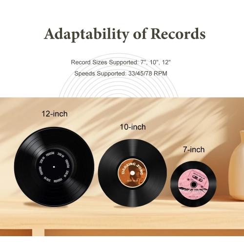 Vinyl Record Player Retro Portable Phonograph 33/45/78 rpm Turntable Vinyl Record Bluetooth 5.3 Speaker, Wireless Bluetooth + Ruby Stylus + HIFI