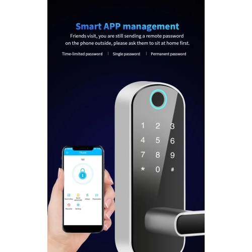 Serrure de porte intelligente en bois à une langue serrure à empreintes digitales, serrure de porte électronique intelligente sans clé à empreintes