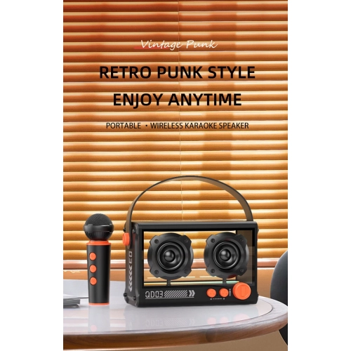 New K song Bluetooth speaker with microphone 10W transparent mecha punk style, innovative retro punk style portable - with single microphone - black