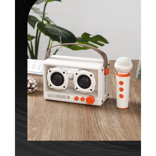 New K song Bluetooth speaker with microphone 10W transparent mecha punk style, innovative retro punk style portable - with single microphone - white