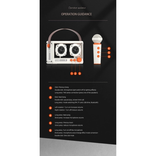 New K song Bluetooth speaker with microphone 10W transparent mecha punk style, innovative retro punk style portable - with single microphone - white