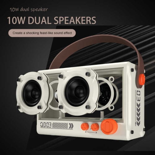 New K song Bluetooth speaker with microphone 10W transparent mecha punk style, innovative retro punk style portable - with single microphone - white