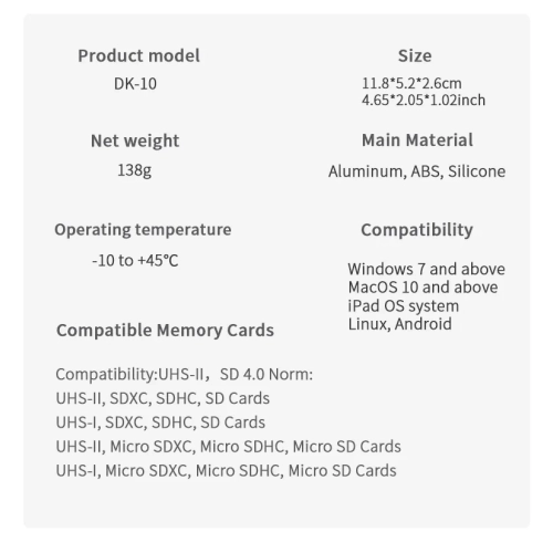 DK10 high-speed SD card reader Type-C interface SD/TF/SIM card portable box card reader flash card box SD card TF card storage box, suitable for