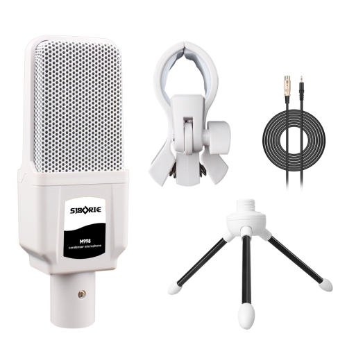 Condenser Microphone Computer Special Live Sound Card Set K Song Entertainment E-book Microphone-M998+Triangle Bracket-White