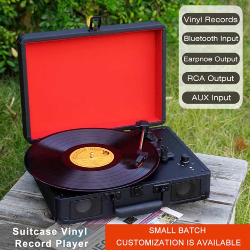 Vinyl Record Player Retro Portable Phonograph 33/45/78 rpm Turntable Vinyl Record Bluetooth 5.3 Speaker, Wireless Bluetooth + Ruby Stylus + HIFI