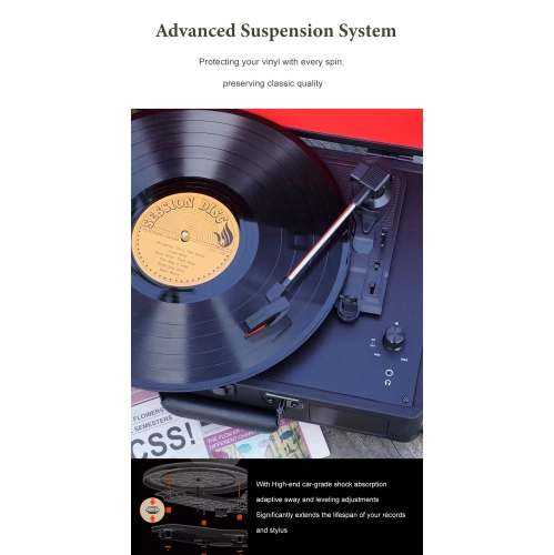 Vinyl Record Player Retro Portable Phonograph 33/45/78 rpm Turntable Vinyl Record Bluetooth 5.3 Speaker, Wireless Bluetooth + Ruby Stylus + HIFI