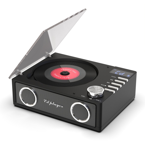 New Rechargeable Album All-in-One Bluetooth Speaker Vinyl Record CD Player Gift CD Player, 4000mAh Rechargeable Retro CD Music Player