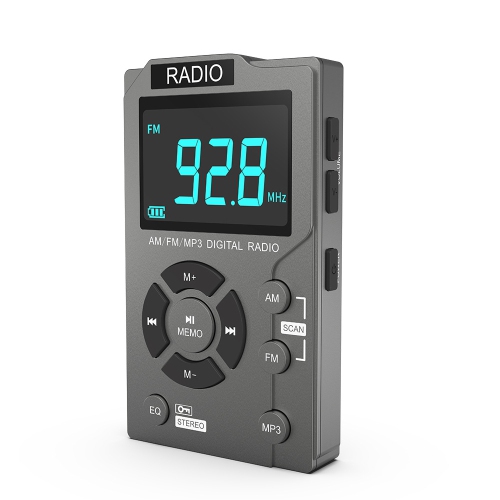 Portable AM ​​FM radio with MP3 player, pocket radio with excellent reception, large LCD display, new mini pocket radio, multi-function stereo radio
