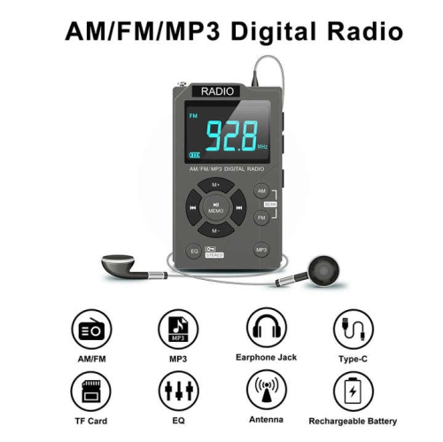 Portable AM FM radio with MP3 player, pocket radio with excellent reception, large LCD display, new mini pocket radio, multi-function stereo radio