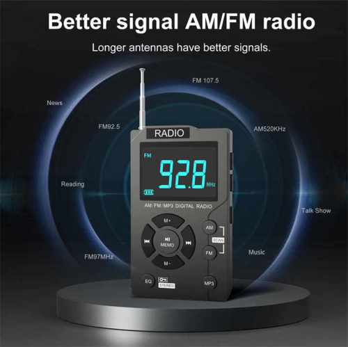 Portable AM FM radio with MP3 player, pocket radio with excellent reception, large LCD display, new mini pocket radio, multi-function stereo radio