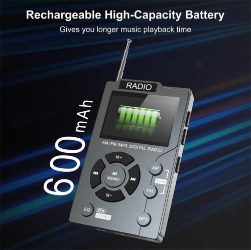 Portable AM FM radio with MP3 player, pocket radio with excellent reception, large LCD display, new mini pocket radio, multi-function stereo radio