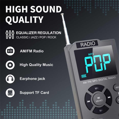 Portable AM FM radio with MP3 player, pocket radio with excellent reception, large LCD display, new mini pocket radio, multi-function stereo radio