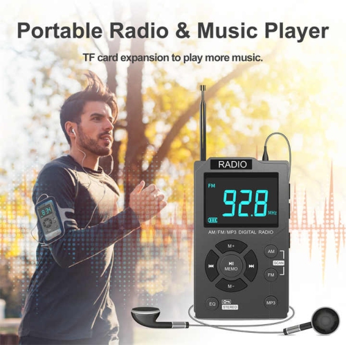 Portable AM FM radio with MP3 player, pocket radio with excellent reception, large LCD display, new mini pocket radio, multi-function stereo radio