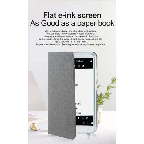 Touchscreen e-reader device, 5-inch eye protection ink screen, portable e-book reader with protective case - 1+24GB (blue)