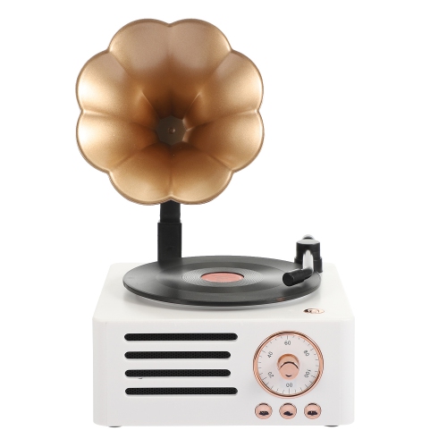 Bluetooth Speaker Retro Vinyl Record Player Audio, Desktop Wireless Creative Rotating Speaker, Retro Wireless Speaker - White