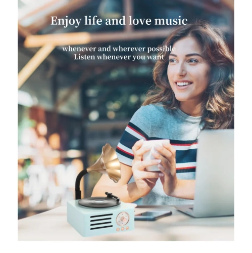 Bluetooth Speaker Retro Vinyl Record Player Audio, Desktop Wireless Creative Rotating Speaker, Retro Wireless Speaker - White