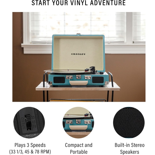 Vinyl Record Player Retro Phonograph LP Bluetooth Speaker Portable Suitcase Leather Case Record Player Turntable Compatible with 7/10/12 Inch Vinyl