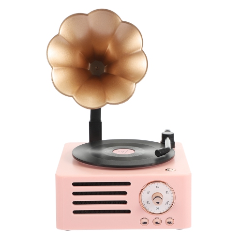 Bluetooth speaker retro vinyl record player audio, desktop wireless creative rotating speaker, retro wireless speaker - pink