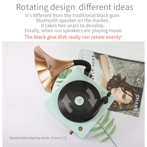 Bluetooth speaker retro vinyl record player audio, desktop wireless creative rotating speaker, retro wireless speaker - pink