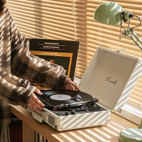 Lecteur de disques vinyle rétro Phonographe LP Haut-parleur Bluetooth Valise portative Boîtier en cuir Tourne-disque Compatible avec les disques