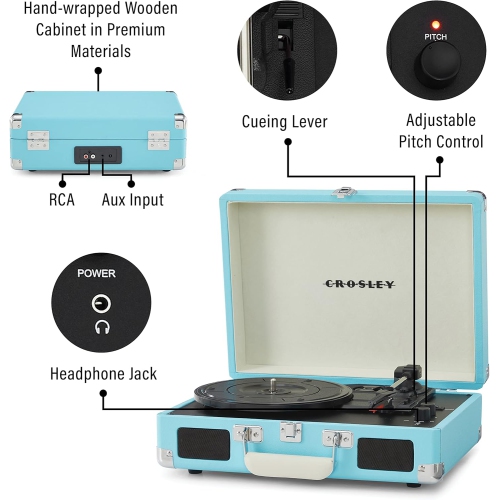 Lecteur de disques vinyle rétro Phonographe LP Haut-parleur Bluetooth Valise portative Boîtier en cuir Tourne-disque Compatible avec les disques