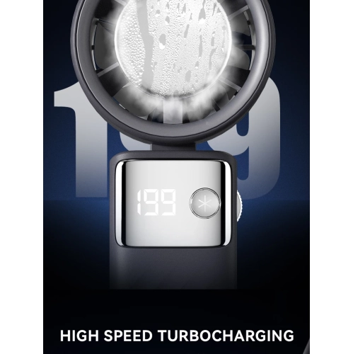 Portable handheld turbo fan, 1-199 wind speed adjustment, LED display,JF132 Ice Moon White [Ultra-high speed 199 wind speed + digital display +