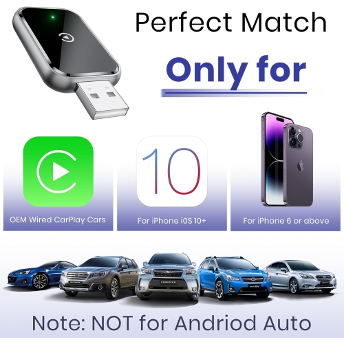 Wireless CarPlay Adapter for iPhone, Convert Wired Apple CarPlay Adapter to Wireless CarPlay Adapter, Mini Size, Stable Control and No Lag, Black