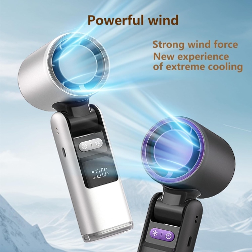 Ultralight handheld fan 1-100 degrees adjustable, 4000mAh USB charging-ice silver white [super high speed 100 gears + digital display + foldable +