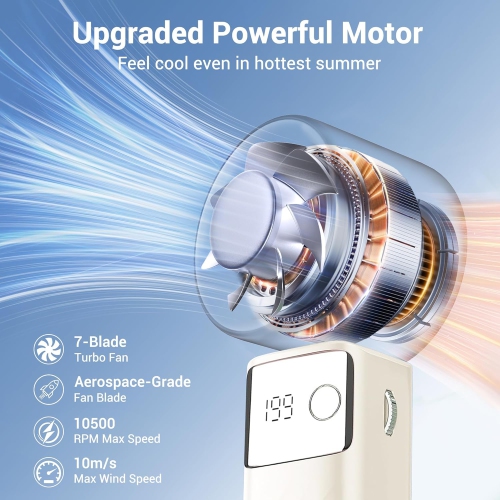 Portable handheld turbo fan, 1-199 wind speed adjustment, LED displayJF132 ice compress model, off-white [ultra-high speed 199 gears + digital