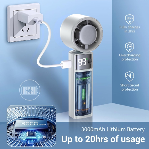 Portable handheld turbo fan, 1-199 wind speed adjustment, LED displayJF132 ice compress model, off-white [ultra-high speed 199 gears + digital