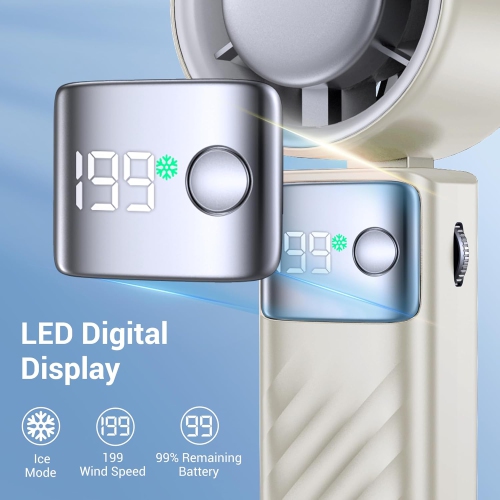 Portable handheld turbo fan, 1-199 wind speed adjustment, LED displayJF132 ice compress model, off-white [ultra-high speed 199 gears + digital