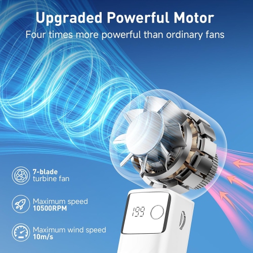 Portable handheld turbo fan, 1-199 wind speed adjustment, LED display,JF132 regular model moonlight white [super high speed 199 gears + digital