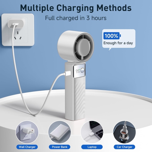 Portable handheld turbo fan, 1-199 wind speed adjustment, LED display,JF132 regular model moonlight white [super high speed 199 gears + digital