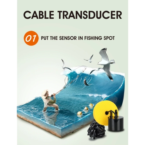 Kayak Portable Fish Depth Finder, Handheld Underwater Fish Finder, Sonar Throwable Kayak Fish Finder Sensor, Fishing LCD Display FFC1108 - Wired