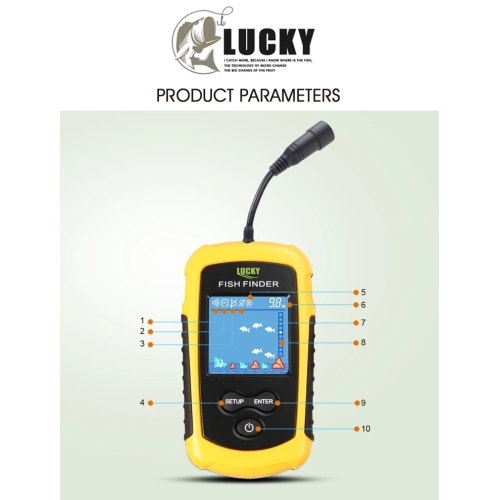 Kayak Portable Fish Depth Finder, Handheld Underwater Fish Finder, Sonar Throwable Kayak Fish Finder Sensor, Fishing LCD Display FFC1108 - Wired