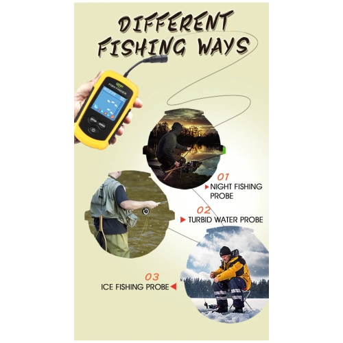 Kayak Portable Fish Depth Finder, Handheld Underwater Fish Finder, Sonar Throwable Kayak Fish Finder Sensor, Fishing LCD Display FFC1108 - Wired