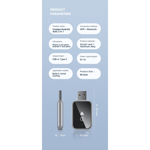 2025 Upgraded Wired CarPlay Adapter for Apple iPhone, Android, Convert Wired CarPlay Adapter to Wireless CarPlay Adapter, Auto Connect, Mini Size,