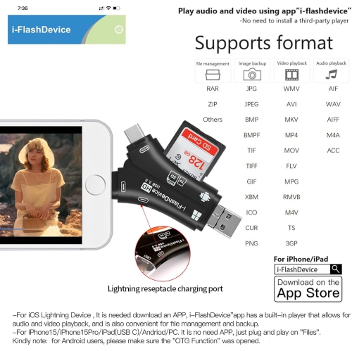 4-in-1 card reader, suitable for Apple Type-C multi-function computer mobile phone dual-purpose SD/TF mobile phone card reader 4-in-1 - gold