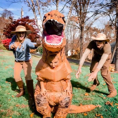 Dinosaur Costume for Kid Inflatable T-rex Halloween Costume Blow up Dino Cosplay Party Costumes Outfit(Brown)